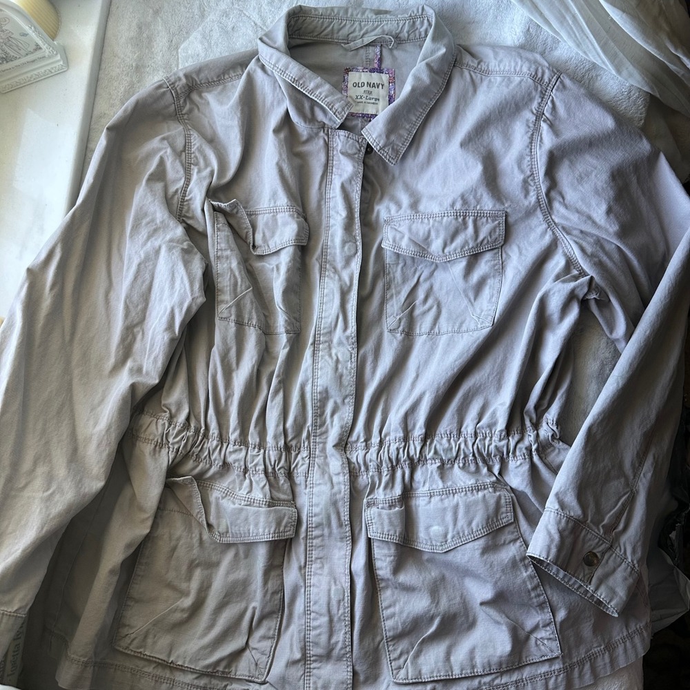 Vintage 2000s Utility Jacket Grey Tie Waist Plus Size